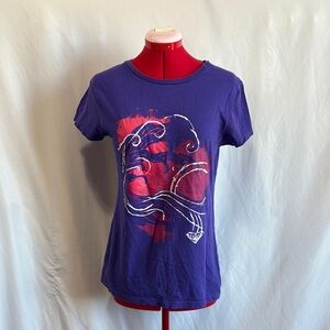 Roxy Graphic Fitted Purple Blue Short Sleeve Tee LL127
